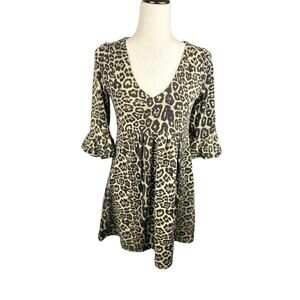 OB2-12 Empire Waist 3/4 Bell Sleeve Animal Print Tunic or Short Dress Size S